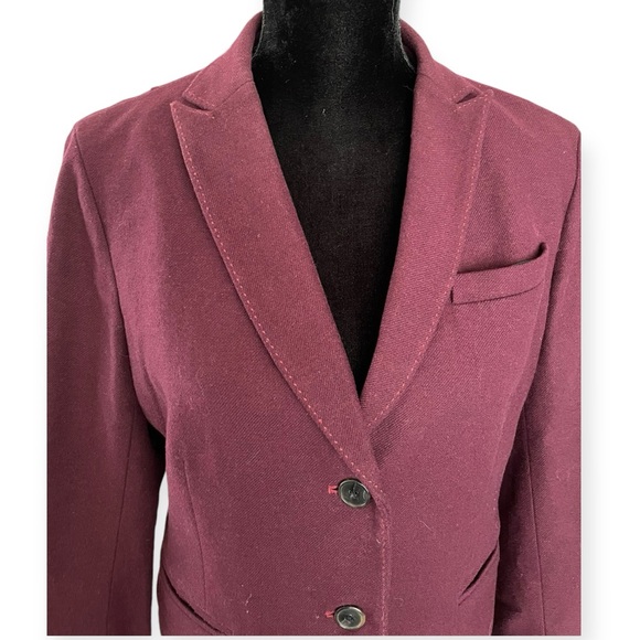 Hh_Hhh Hilfiger women’s wool blend burgundy notch collar long sleeve blazer L - Picture 4 of 6